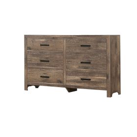 59 Inch 6 Drawer Wood Dresser, Natural Grain Details, Weathered Pine Brown