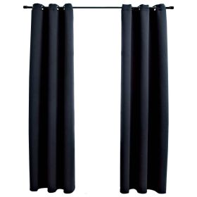 Blackout Curtains with Rings 2 pcs Black 37"x63" Fabric