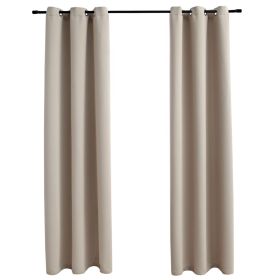 Blackout Curtains with Rings 2 pcs Beige 37"x95" Fabric