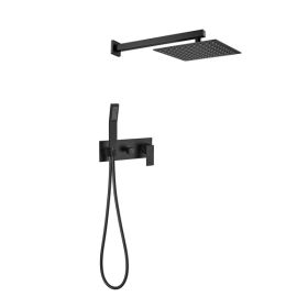 Brass Matte Black Shower Faucet Set Shower System 10 Inch Rainfall Shower Head with Handheld Sprayer Bathroom Luxury Rain Mixer Combo