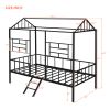 Metal House Bed Frame Twin Size with Slatted Support No Box Spring Needed Black