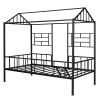 Metal House Bed Frame Twin Size with Slatted Support No Box Spring Needed Black