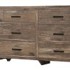 59 Inch 6 Drawer Wood Dresser, Natural Grain Details, Weathered Pine Brown