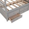 Full size Wooden House Bed with Trundle and 3 Storage Drawers-Grey