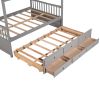 Full size Wooden House Bed with Trundle and 3 Storage Drawers-Grey