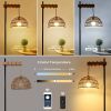 Smart Floor Lamp with Remote Control & APP, Tall Standing Lamp with Rattan Lampshade