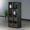 Timothy 5-Pc 4x2 Storage Shelf with 4 Foldable Woven Baskets; Black and Chocolate