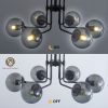 Modern American style chandelier-black iron-glass lampshade -6 bulbs