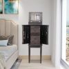 Standing Jewelry Armoire with Mirror, 5 Drawers & 8 Necklace Hooks, Jewelry Cabinet Chest with Top Storage Organizer , 2 Side Swing Doors(Grey)