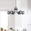 Modern American style chandelier-black iron-glass lampshade -6 bulbs