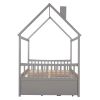 Full size Wooden House Bed with Trundle and 3 Storage Drawers-Grey