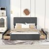 Queen Size Upholstery Platform Bed with Four Drawers on Two Sides, Adjustable Headboard, Grey(Old SKU: WF291774EAA)