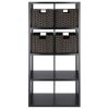 Timothy 5-Pc 4x2 Storage Shelf with 4 Foldable Woven Baskets; Black and Chocolate