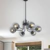 Modern American style chandelier-black iron-glass lampshade -6 bulbs