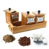 WILLART Handcrafted Teak Wood Antique Look Tea Coffee Sugar 3 Container Set in Wooden Tray – Container with Lids (Dimension : 10.50 x 4 x 5 Inch)