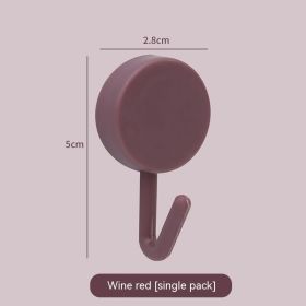 Plastic Kitchen Bathroom Hook Punch-free Hook Power Post Seamless Behind The Door Wall Coat And Hat Hook Self-adhesive Hook (Option: Wine Red Single Pack)