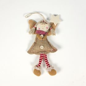 Fabric Wood Piece Christmas Smiling Angel Doll Pendant (Option: D Handheld Five Pointed Star)