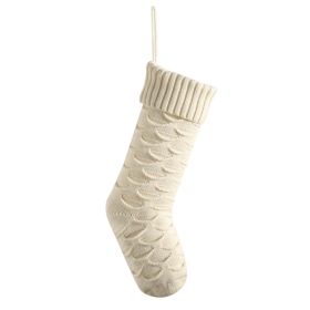 Christmas Gift Bag Decorative Socks Knitted Hanging Decoration (Option: Ivory White)