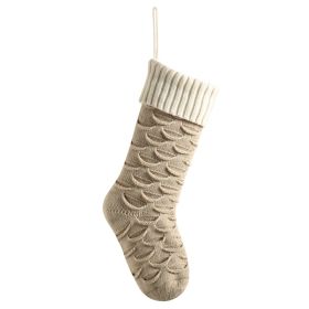 Christmas Gift Bag Decorative Socks Knitted Hanging Decoration (Option: Linen Body Ivory White)