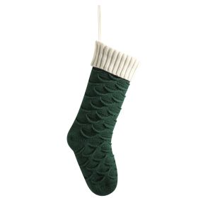 Christmas Gift Bag Decorative Socks Knitted Hanging Decoration (Option: Dark Green Body Ivory White)