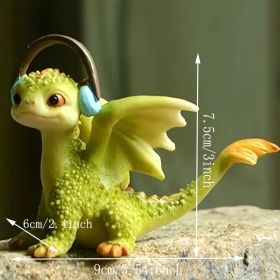 1pc Miniature Fairy Garden Figurines, Cute Resin Dragon Statue, Mini Dragon Reading Figurine, Mini Pink Dragon And Baby Statue, Fairy Garden Decor, Fo (Items: Dragon Listening To Music)