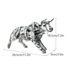 NORTHEUINS Graffiti Painting Resin Bull Figurines Home Living Room Bedroom Office Desktop Feng Shui Ornaments Collection Statues (Color: Dollar)