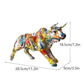 NORTHEUINS Graffiti Painting Resin Bull Figurines Home Living Room Bedroom Office Desktop Feng Shui Ornaments Collection Statues (Color: Yellow)