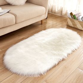 Fluffy 6cm Plush Carpet Fuzzy Wool Floor Mat Multicolor Oval Soft Living Room Bedroom Aldult Boys Girls Home Decor Cute Fashion (Color: White, size: 50*80cm)