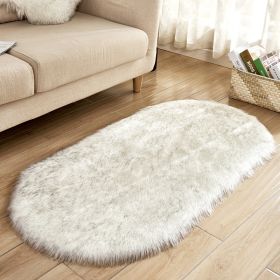 Fluffy 6cm Plush Carpet Fuzzy Wool Floor Mat Multicolor Oval Soft Living Room Bedroom Aldult Boys Girls Home Decor Cute Fashion (Color: white + grey, size: 80*160cm)