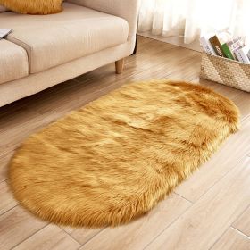 Fluffy 6cm Plush Carpet Fuzzy Wool Floor Mat Multicolor Oval Soft Living Room Bedroom Aldult Boys Girls Home Decor Cute Fashion (Color: Golden brown, size: 50*100cm)