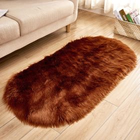 Fluffy 6cm Plush Carpet Fuzzy Wool Floor Mat Multicolor Oval Soft Living Room Bedroom Aldult Boys Girls Home Decor Cute Fashion (Color: dark brown, size: 40*60cm)