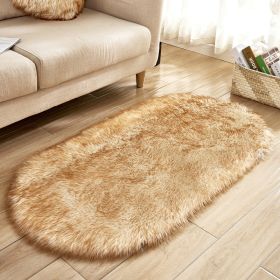 Fluffy 6cm Plush Carpet Fuzzy Wool Floor Mat Multicolor Oval Soft Living Room Bedroom Aldult Boys Girls Home Decor Cute Fashion (Color: white + yellow, size: 50*80cm)