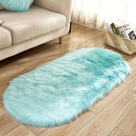 Fluffy 6cm Plush Carpet Fuzzy Wool Floor Mat Multicolor Oval Soft Living Room Bedroom Aldult Boys Girls Home Decor Cute Fashion (Color: light blue, size: 50*100cm)