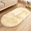 1pc Super Soft Area Rug, Plush Fluffy Faux Sheepskin Oval Floor Mat For Living Room Bedroom, Machine Washable Bedside Rugs, Shaggy Plush Carpet Faux R