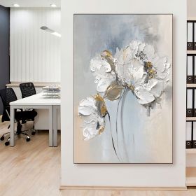 Handmade Oil Painting Fancy Wall Art Personalized Gifts Abstract White Floral Painting On canvas Large Flower Oil Painting Minimalist Modern Living Ro (style: 1, size: 100X150cm)