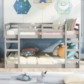 Full Over Full Bunk Bed with Ladder (Color: Gray)