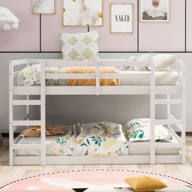 Full Over Full Bunk Bed with Ladder (Color: White)