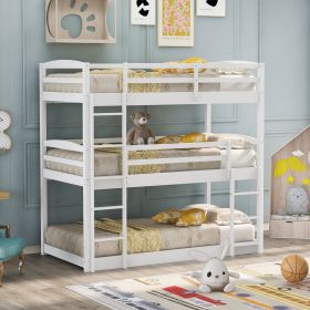 Twin over Twin over Twin Triple Bunk Bed,Gray (Color: White)