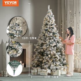 VEVOR Christmas Tree, Full Holiday Xmas Tree with LED Lights, Metal Base for Home Party Office Decoration (LED Type: Warm White LED Lights, Product Size: 4.4 x 7.5 ft / 1.33 x 2.29 m)