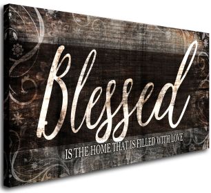 Blessed Home Quote Canvas Wall Art|Brown Wall Decor for Living Room|Blessed is the home Christian Wall Art|Ready to Hang Wall Picture for Dining Room (Szie: 24x48inchx1pcs)