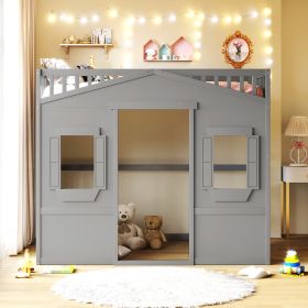 Full Size House Loft Bed With Ladder (Color: Gray)