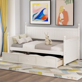 Wood Daybed with Three Drawers ; Twin Size Daybed; No Box Spring Needed ; White (Color: White)