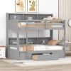 Twin Size Bunk Bed with Built-in Shelves Beside both Upper and Down Bed and Storage Drawe