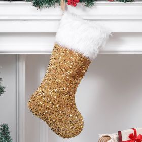 Christmas Holiday Decorations Sequined Plush Socks (Option: Gold Sequined Socks)