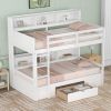 Twin Size Bunk Bed with Built-in Shelves Beside both Upper and Down Bed and Storage Drawe