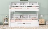 Twin Size Bunk Bed with Built-in Shelves Beside both Upper and Down Bed and Storage Drawe