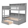 Twin Size Bunk Bed with Built-in Shelves Beside both Upper and Down Bed and Storage Drawe