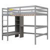 Full Size Loft Bed with Storage Shelves and Under-bed Desk