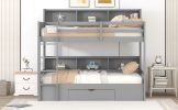 Twin Size Bunk Bed with Built-in Shelves Beside both Upper and Down Bed and Storage Drawe