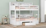 Twin Size Bunk Bed with Built-in Shelves Beside both Upper and Down Bed and Storage Drawe